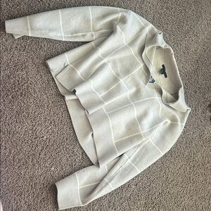 Tahari Cream V-Neck Sweater with Subtle Grid